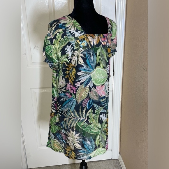 Johnny Was Workshop Tropical Puff Sleeve Tunic Dress in Green Multicolor XS‌‌‌‌ - Picture 4 of 12